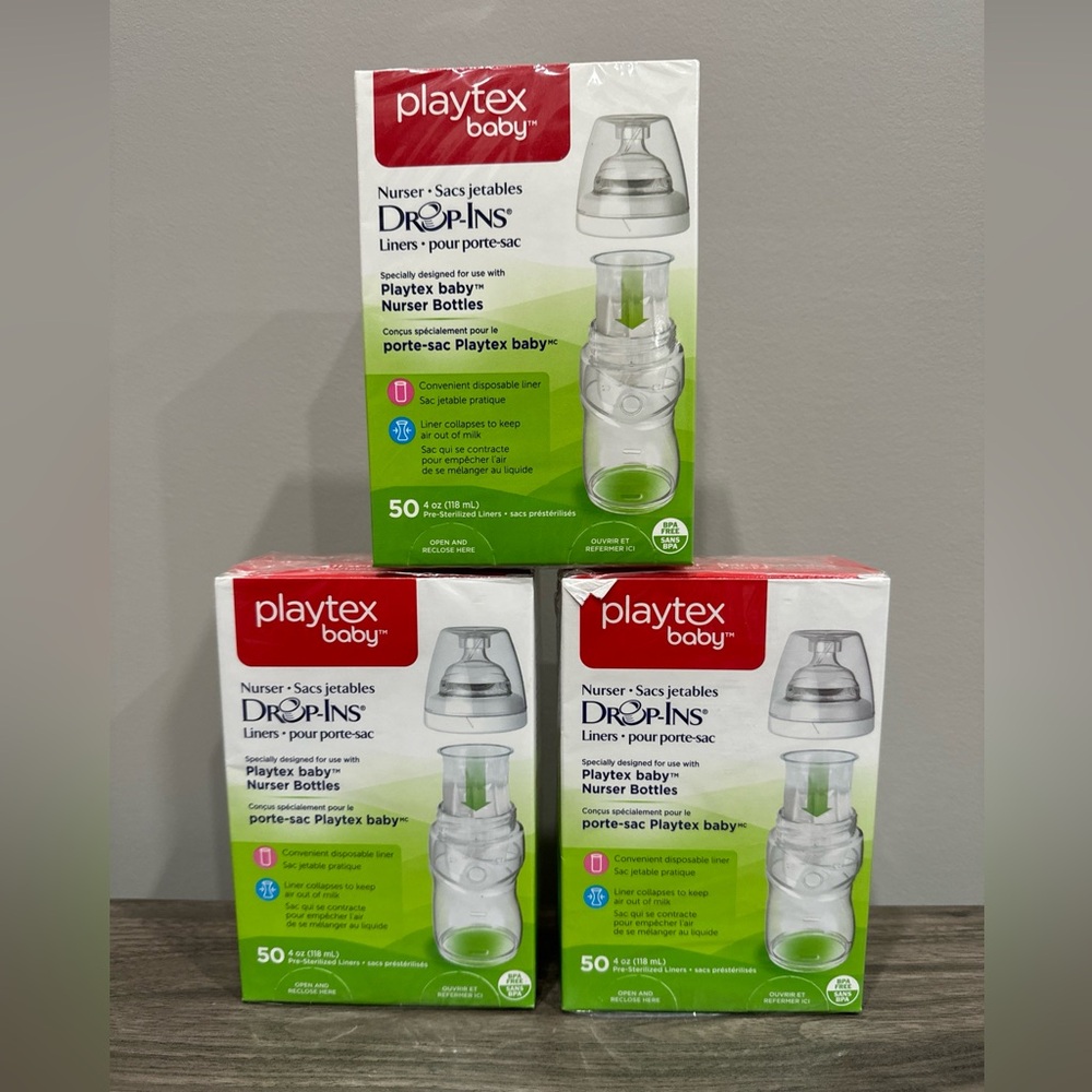 3 - new sealed package, Playtex drop-ins system,  50 liners each